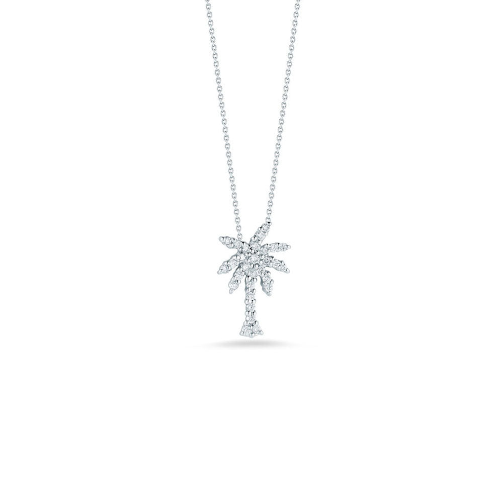 Roberto Coin Tiny Treasures White Gold Diamond Palm Tree Pendant Necklace