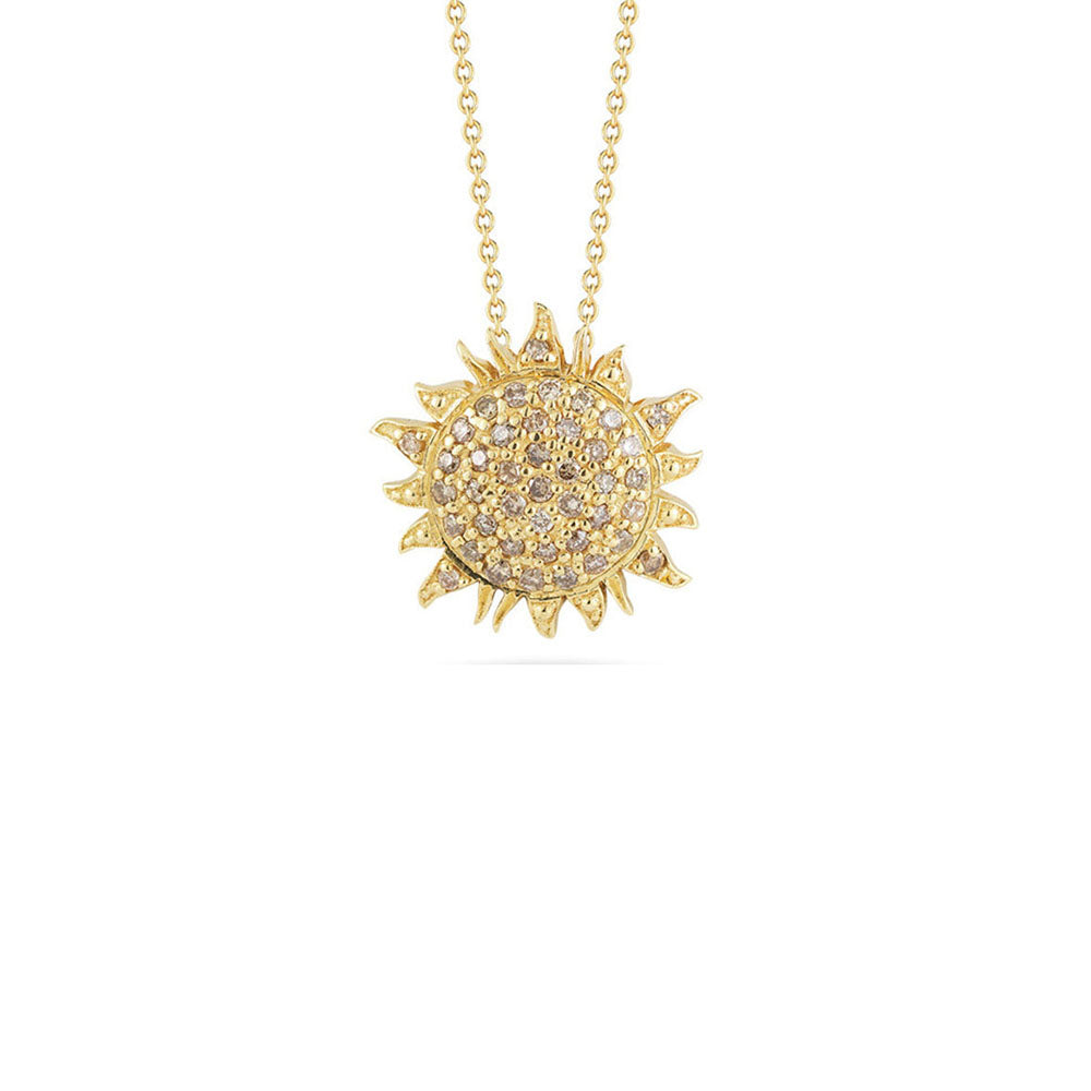 Roberto Coin Tiny Treasures Yellow Gold Cognac Diamond Sun Pendant Necklace