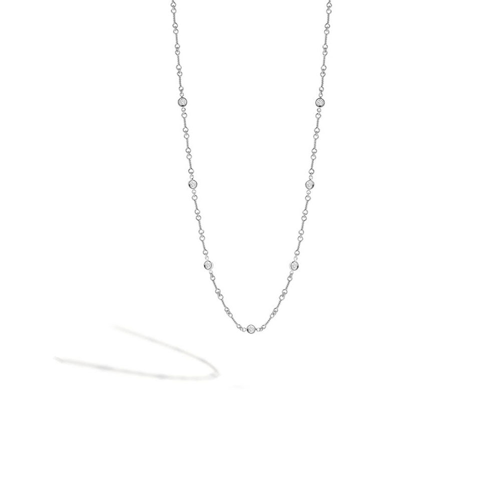 Roberto Coin White Gold 7 Station Bezel Set Diamond Bone Necklace 18