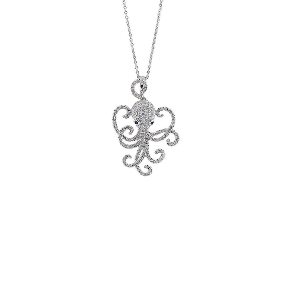 Roberto Coin Tiny Treasures White Gold Diamond Octopus Pendant and Chain Necklace