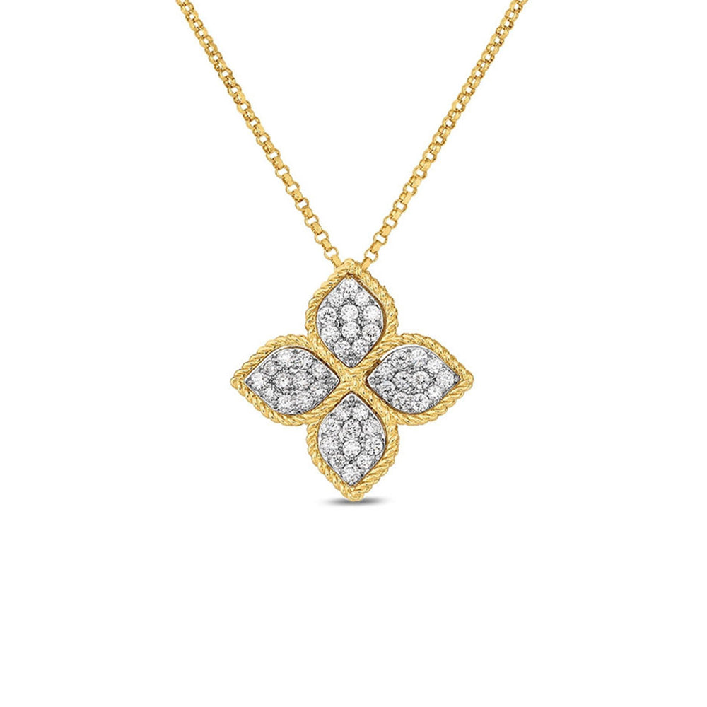 Roberto Coin Princess Flower Yellow Gold Large Diamond Pendant Necklace