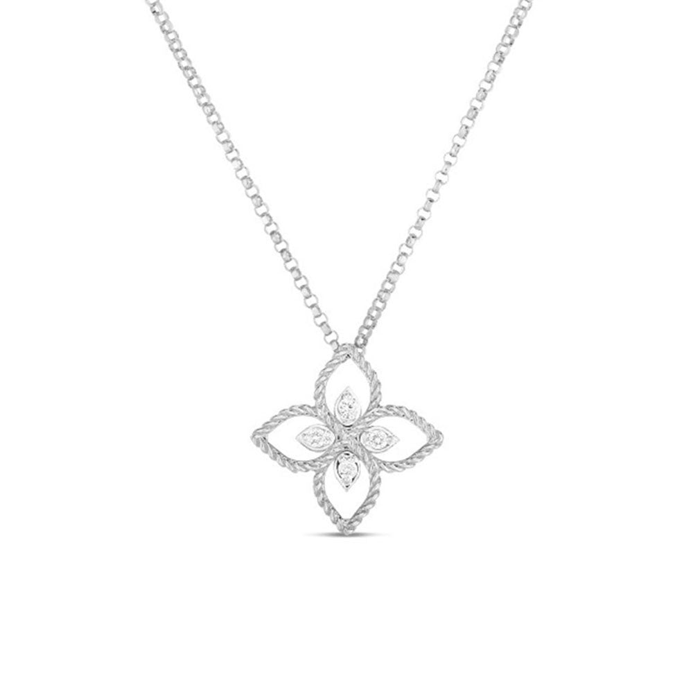 Roberto Coin Principessa Flower Necklace in White Gold