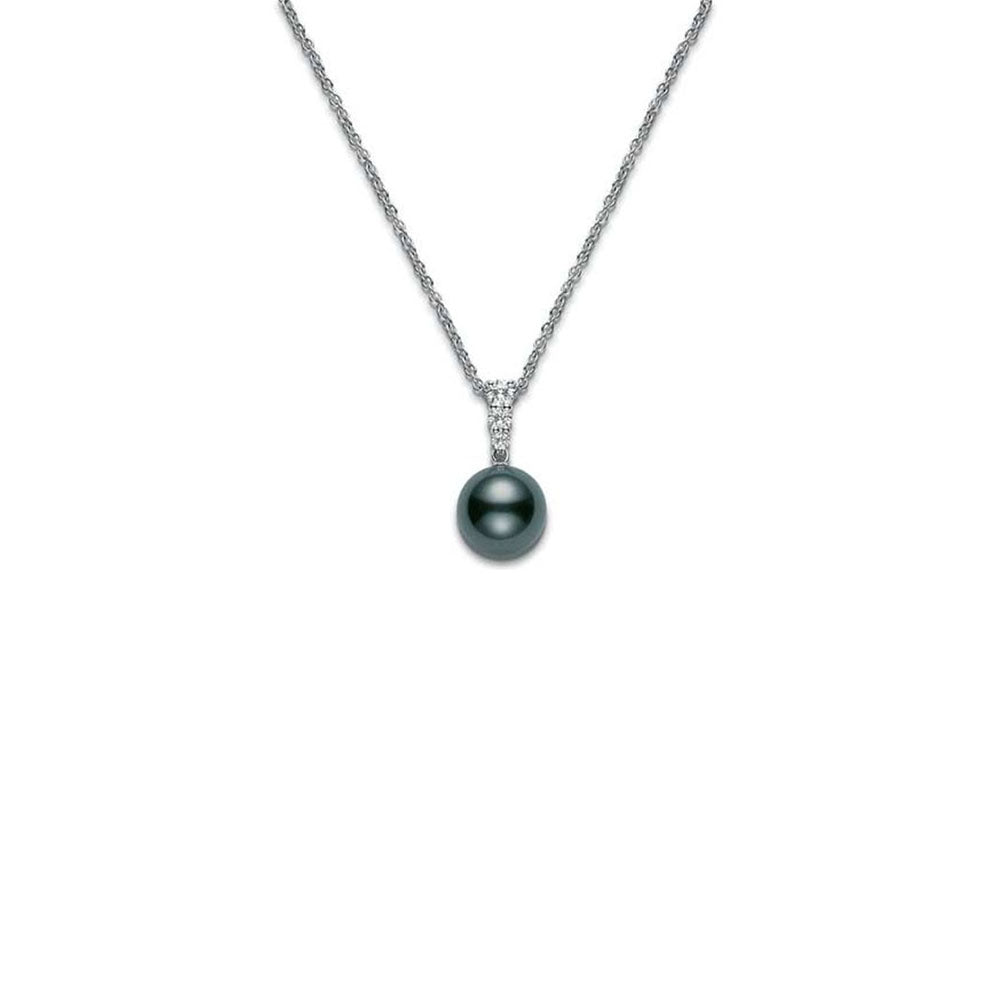 Mikimoto Black South Sea Pearl and Diamond Pendant Necklace 10-11mm