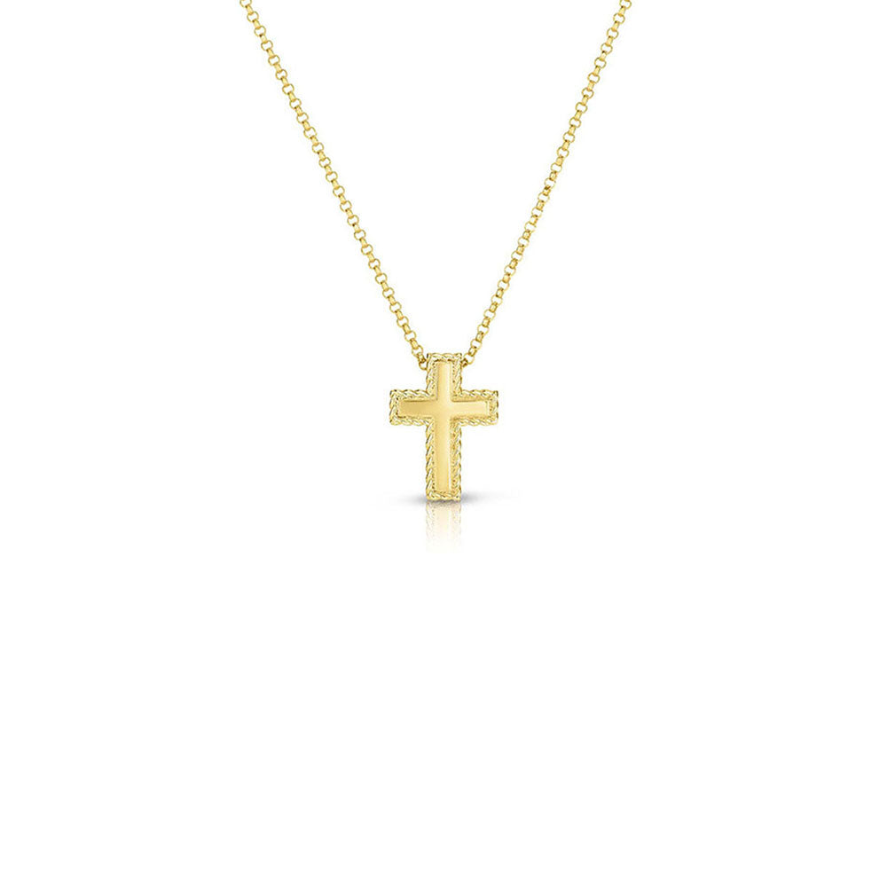 Roberto Coin Yellow Gold Small Block Cross Pendant Necklace