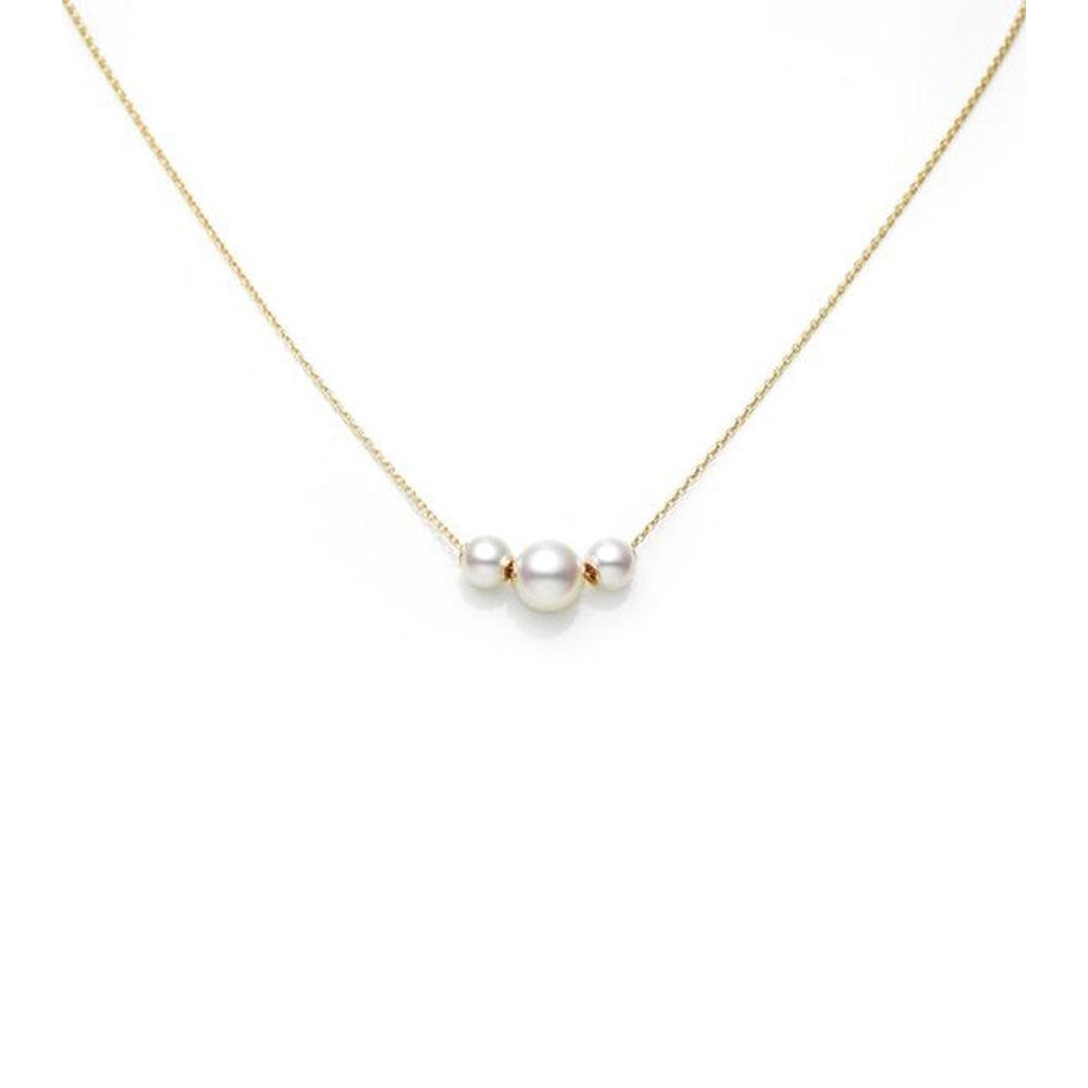 Mikimoto Yellow Gold Three Pearl Station Necklace