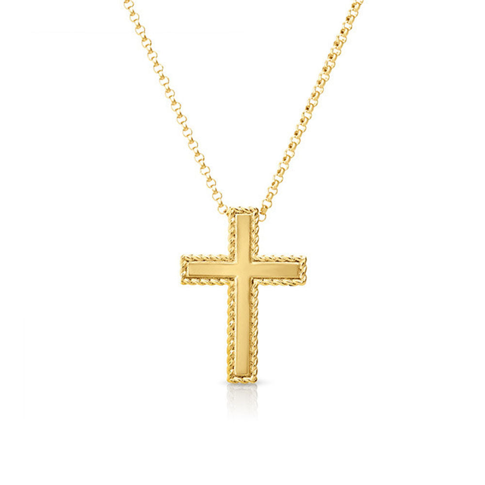 Roberto Coin Yellow Gold Medium Braided Cross Pendant Necklace