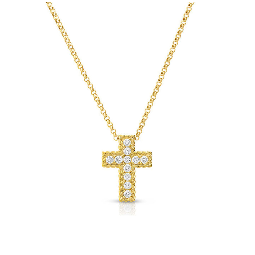 Roberto Coin Yellow Gold Small Diamond Cross Pendant Necklace