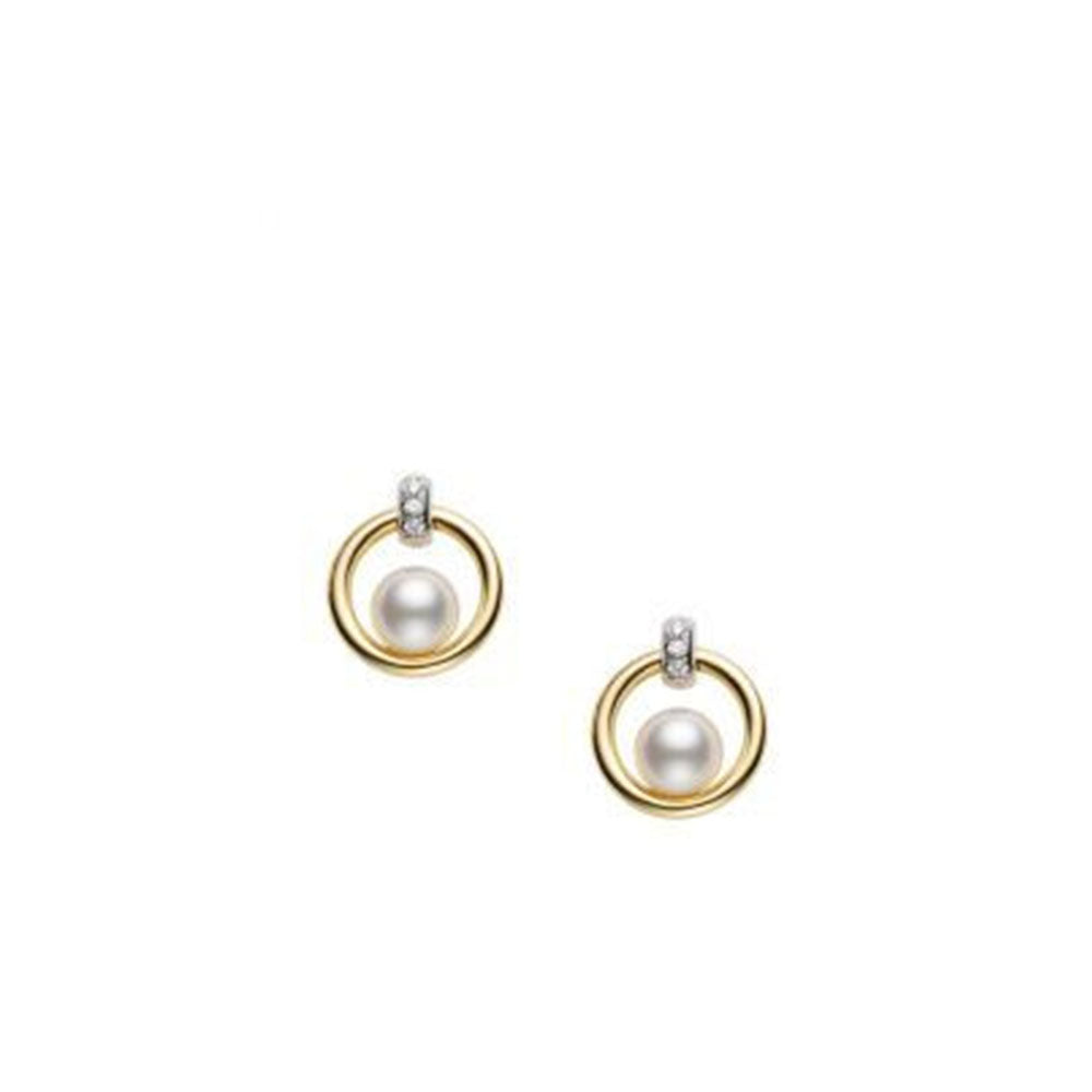 Mikimoto Akoya 5.5mm Pearl and Diamond Circle Earrings