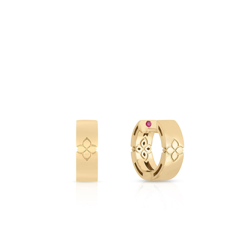 Roberto Coin Love In Verona Flower Small Hoop Earrings in Yellow Gold