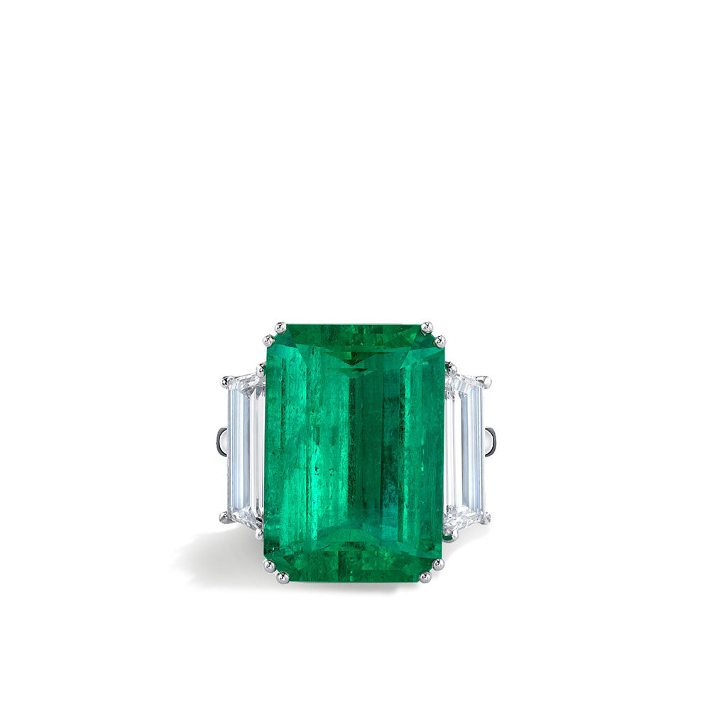 Colombian Emerald Three Stone Ring in Platinum - 11.47ctw
