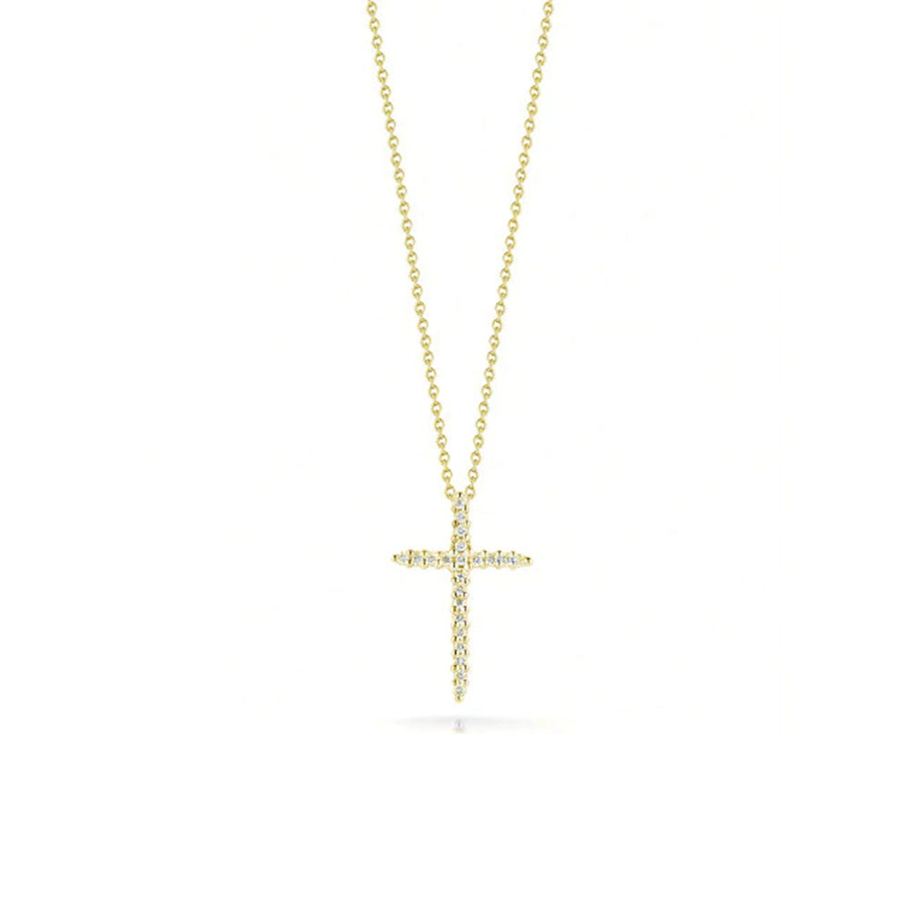 Roberto Coin Tiny Treasures Yellow Gold Diamond Sliver Cross Necklace