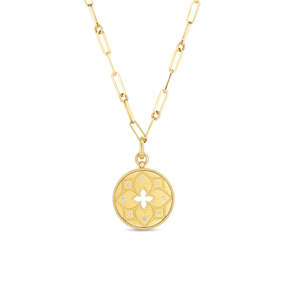 Roberto Coin Venetian Princess Diamond Flower Medallion Link Necklace