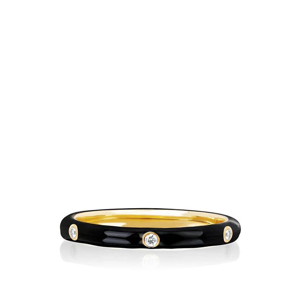 EF Collection Black Enamel 3 Diamond Stack Ring