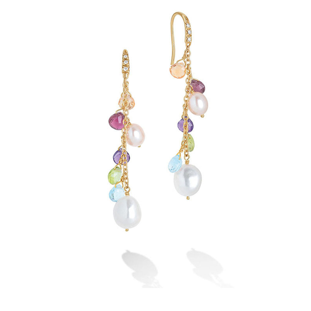 Marco Bicego Paradise White and Pink Pearls with Gemstones and Diamonds Earrings