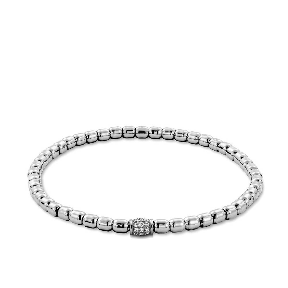 Hulchi Belluni Tresore Men's White Gold Stretch Bracelet with White Diamonds