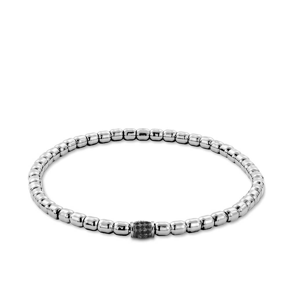 Hulchi Belluni Tresore Men's White Gold Stretch Bracelet with Black Diamonds