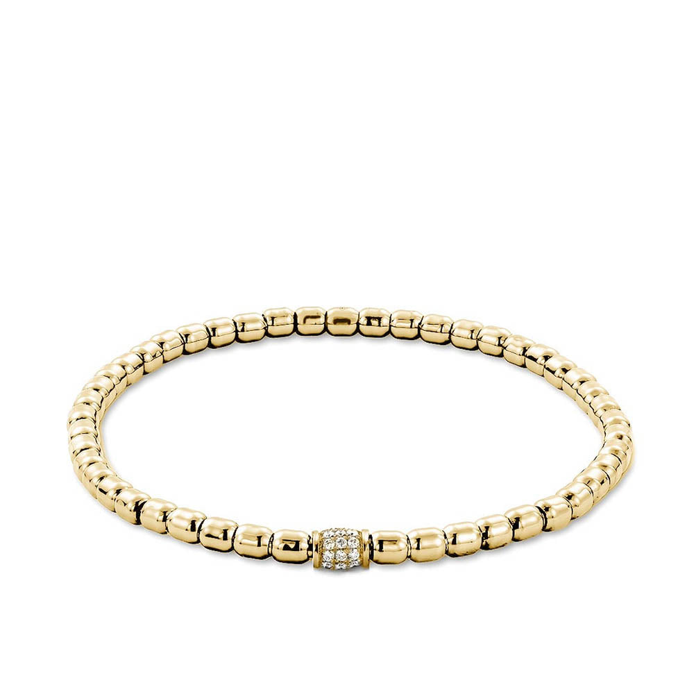 Hulchi Belluni Tresore Men's Yellow Gold Stretch Bracelet with White Diamonds
