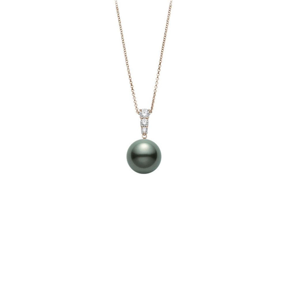 Mikimoto Morning Dew Black South Sea Pearl Rose Gold Pendant Necklace