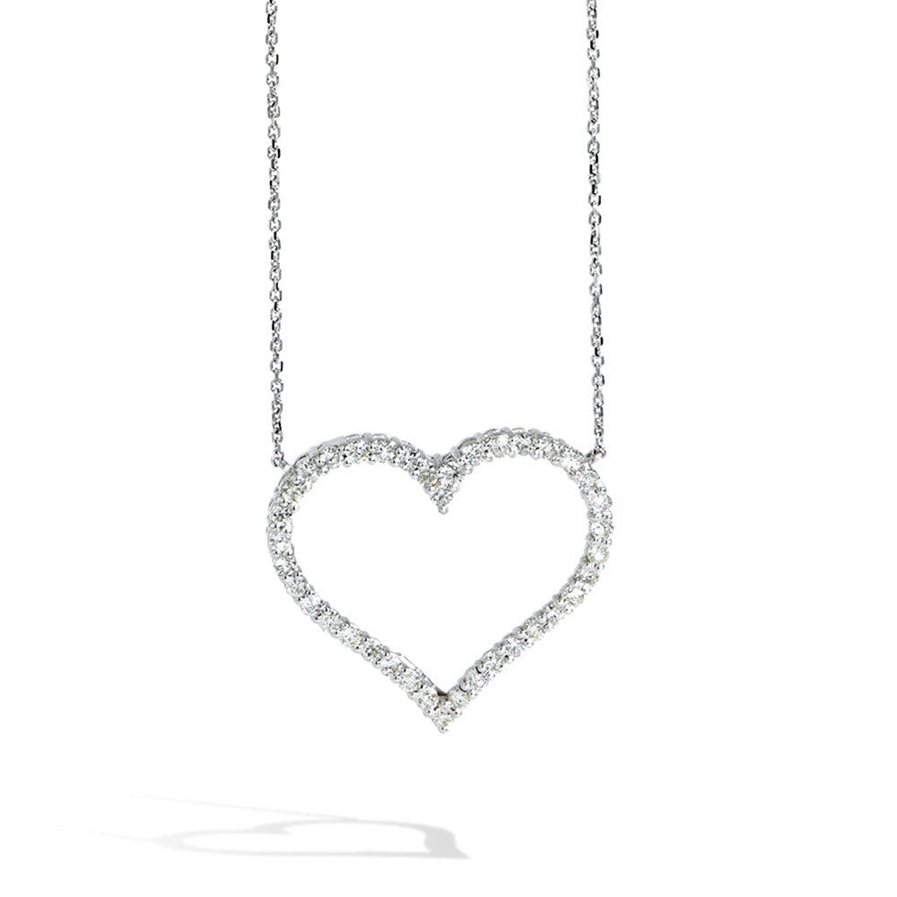 Diamond Large Open Heart Pendant in White Gold