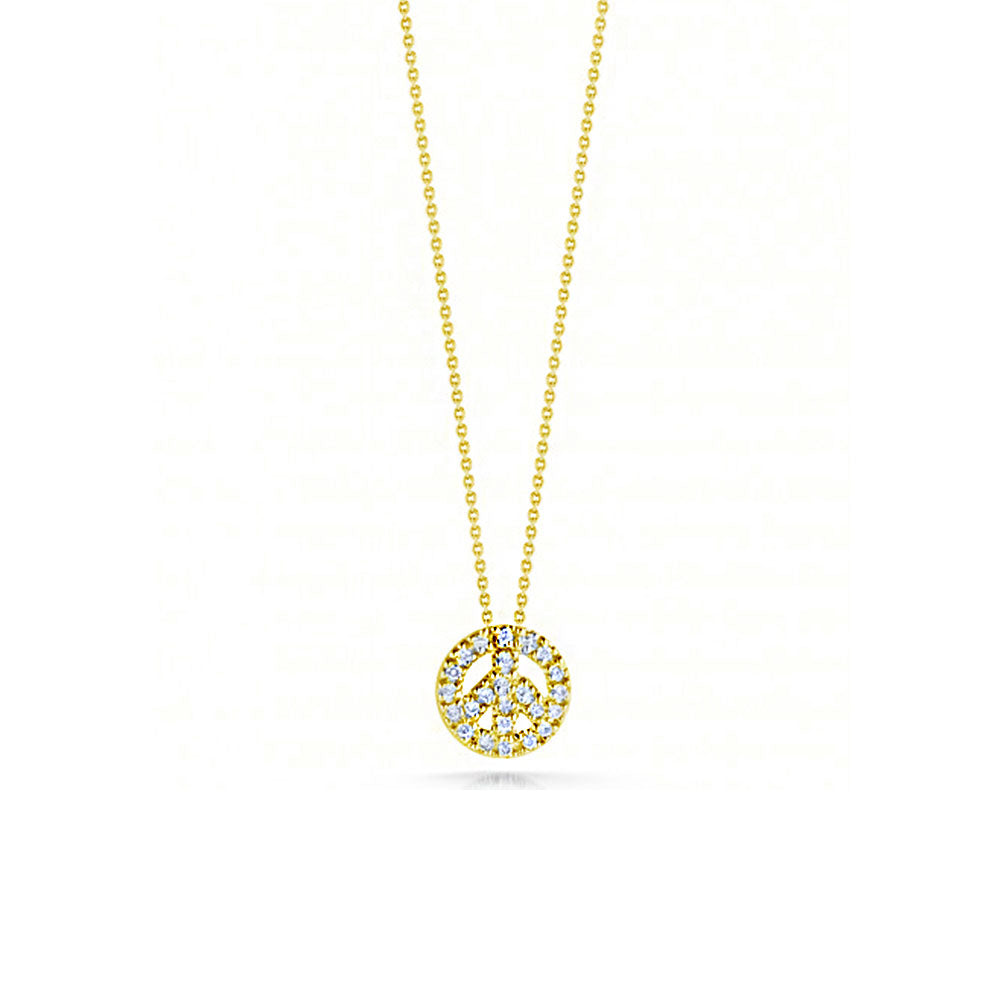 Roberto Coin Tiny Treasures Yellow Gold Diamond Peace Sign Necklace