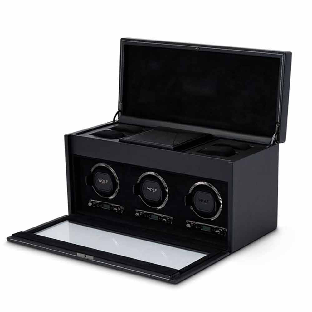 WOLF British Racing Triple Watch Winder in Black