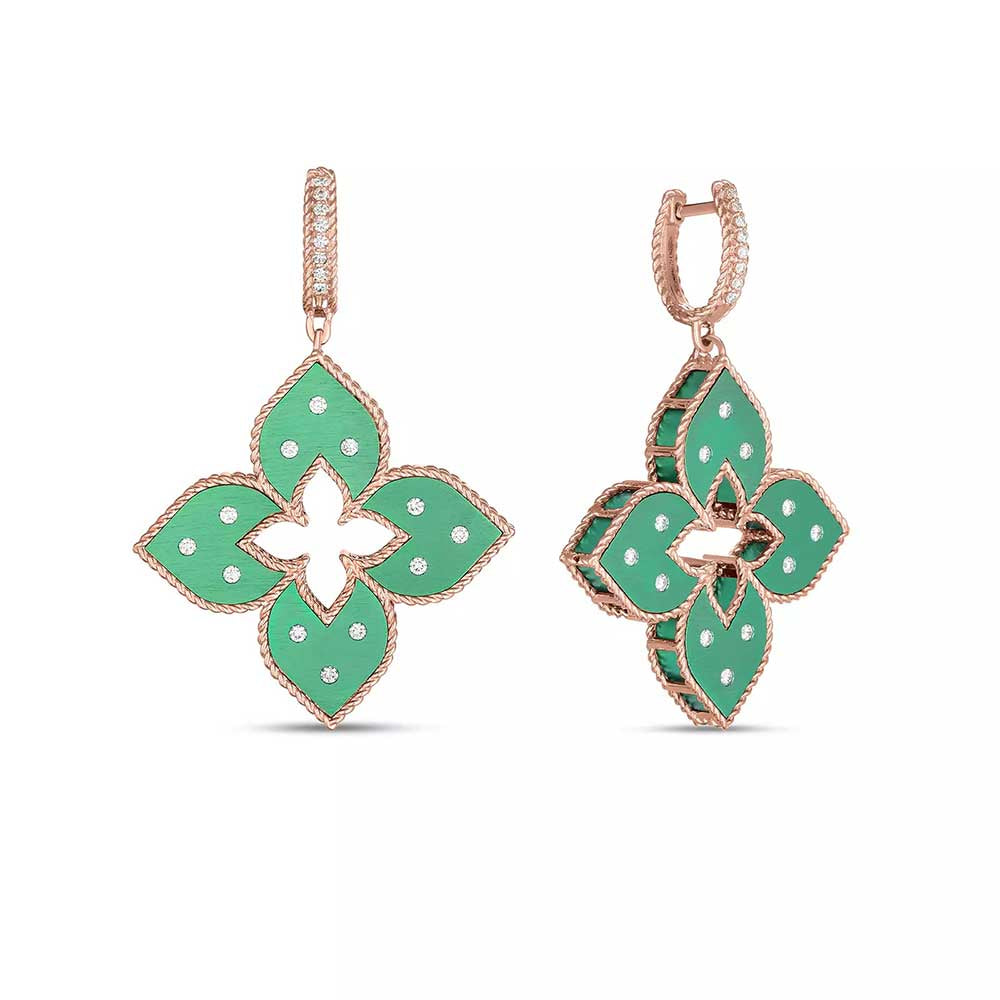 Roberto Coin Venetian Princess Collection Green Titanium and Gold Earrings with Diamonds
