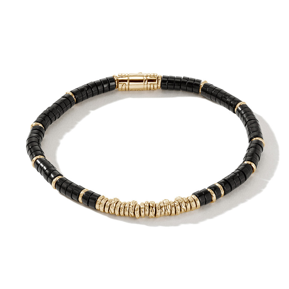 John Hardy Classic Chain Heishi 14K Gold and Onyx Bead Bracelet
