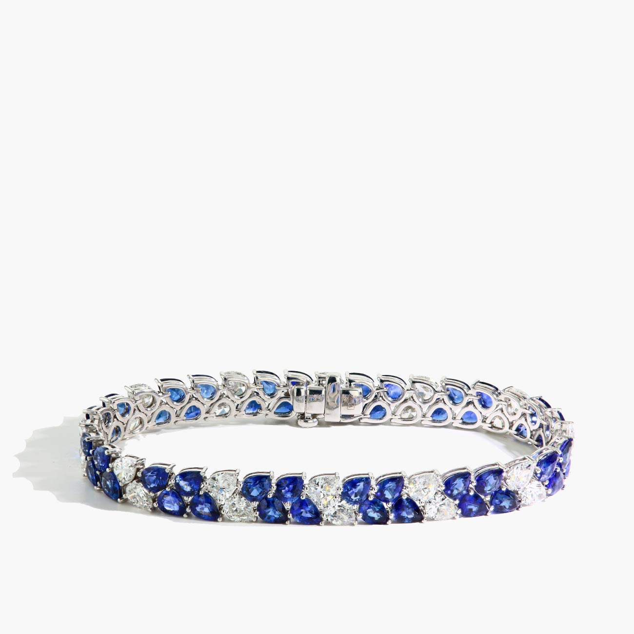 Blue Sapphire and Diamond Pear Double Row Bracelet