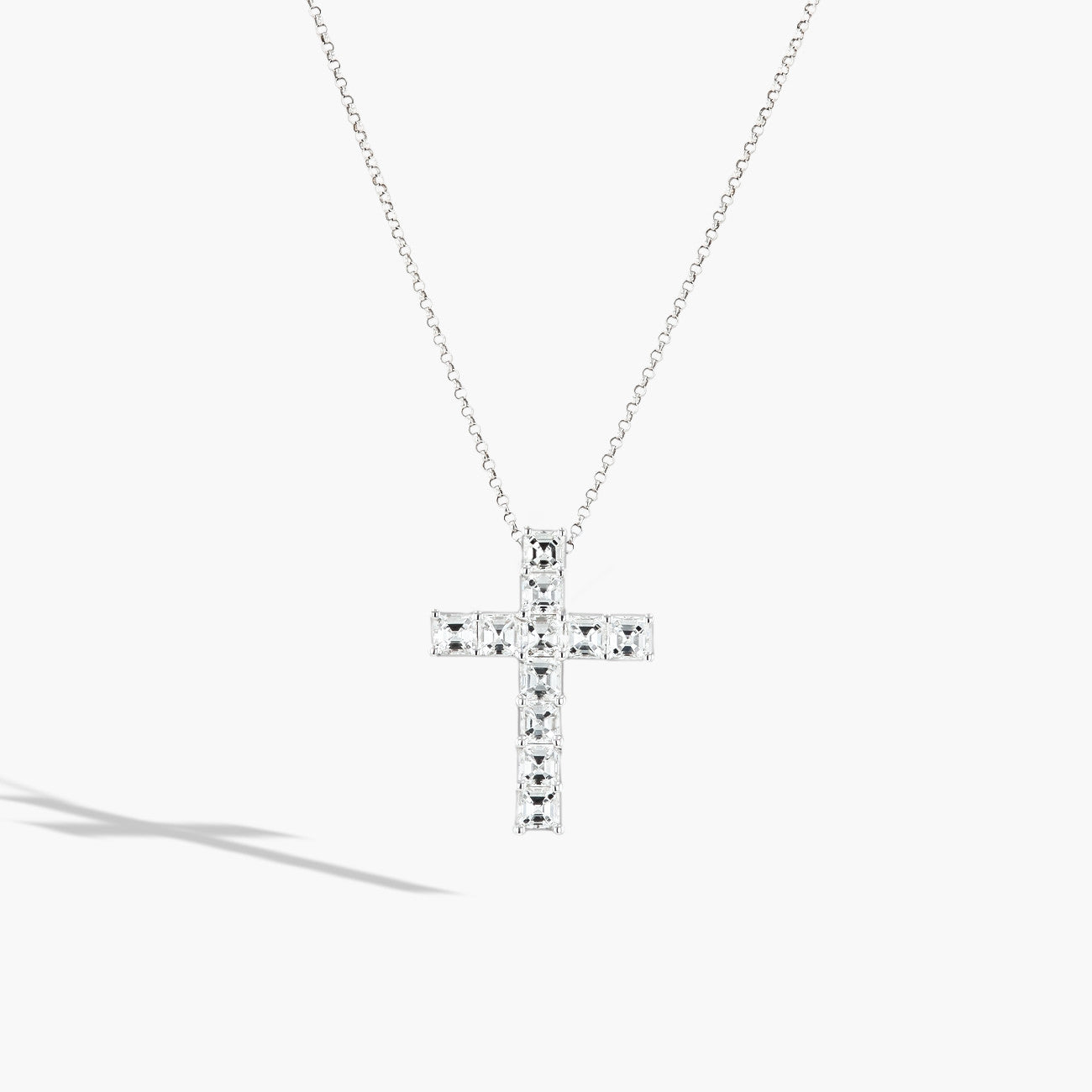 Big White Gold Asscher Diamond Cross Necklace - 2.84ctw