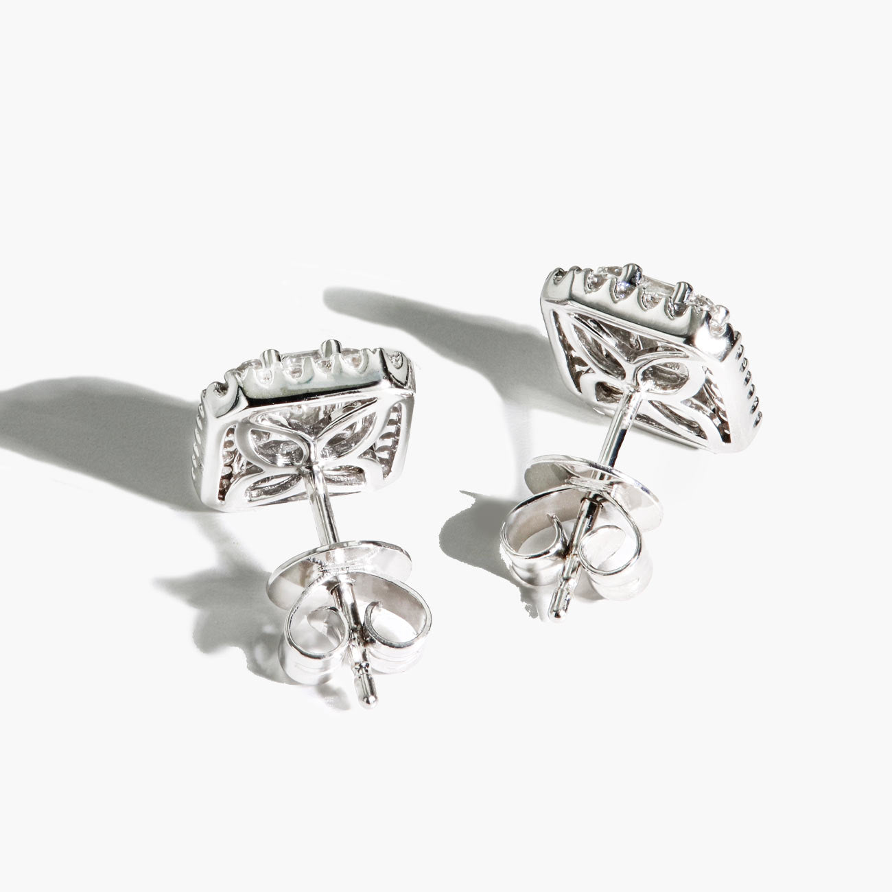 1 Carat Emerald Cut Illusion Diamond Stud Earrings in 14k White Gold