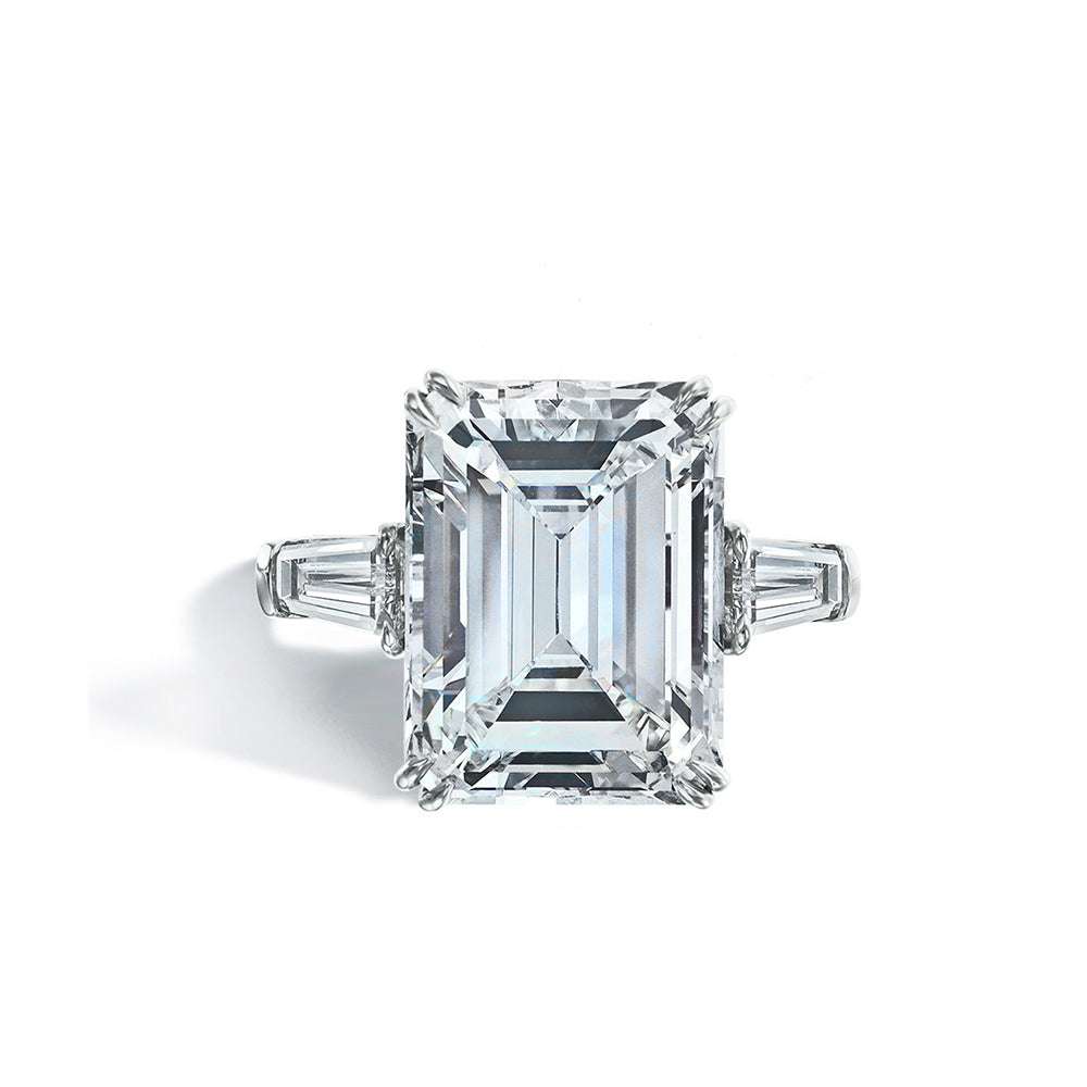 11 Carat Emerald Cut Diamond Three Stone Ring