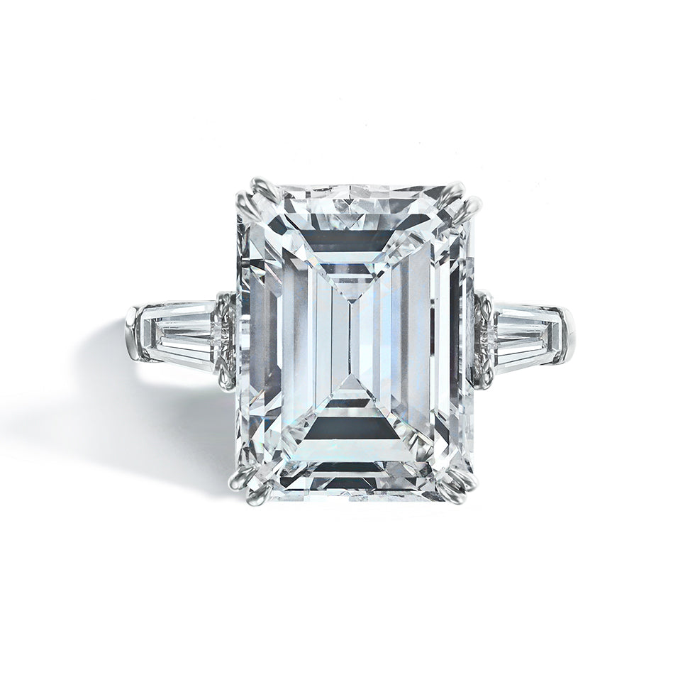 11 Carat Emerald Cut Diamond Three Stone Ring