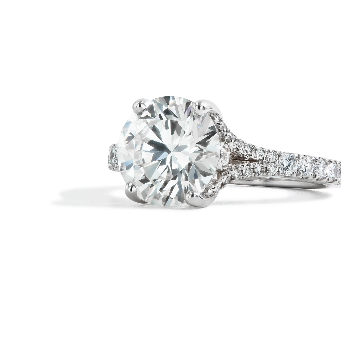 3.60 Carat Round Cut Lab Grown Diamond Pave Split Shank Engagement Ring