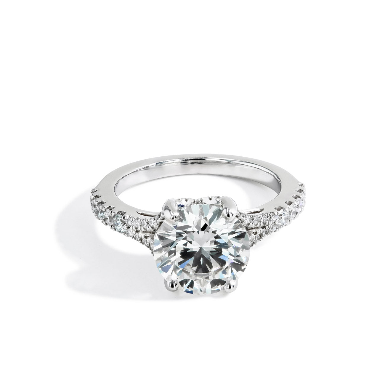 3.60 Carat Round Cut Lab Grown Diamond Pave Split Shank Engagement Ring