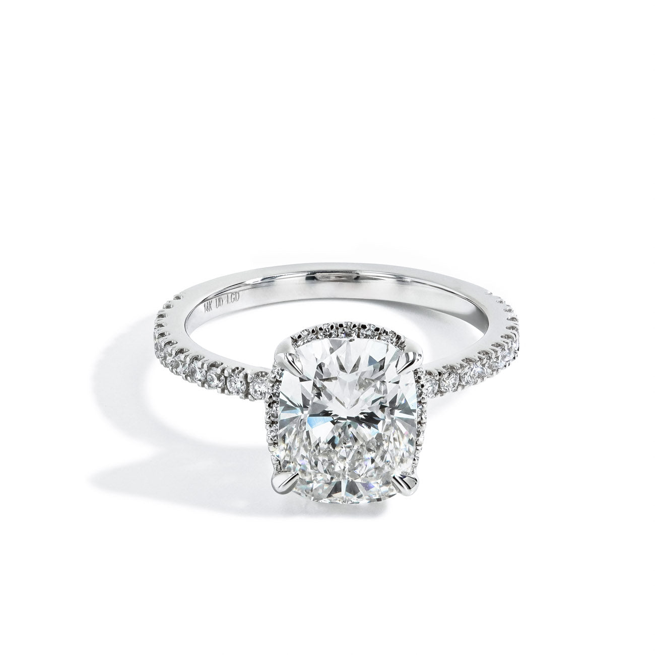 3.02 Carat Cushion Lab Grown Diamond Pave Engagement Ring