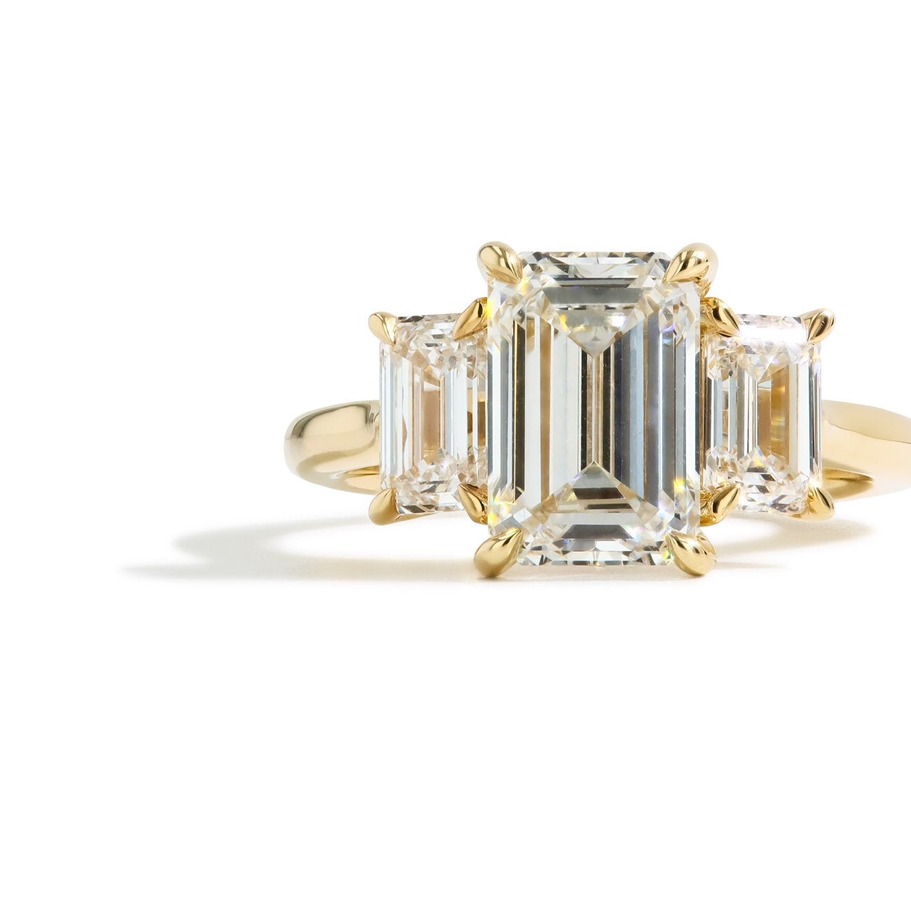 3.11 Carat Emerald Cut Three Stone Lab Grown Diamond Engagement Ring