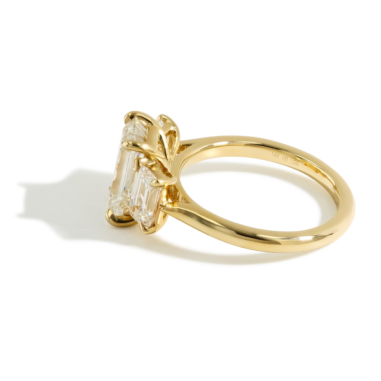 3.11 Carat Emerald Cut Three Stone Lab Grown Diamond Engagement Ring