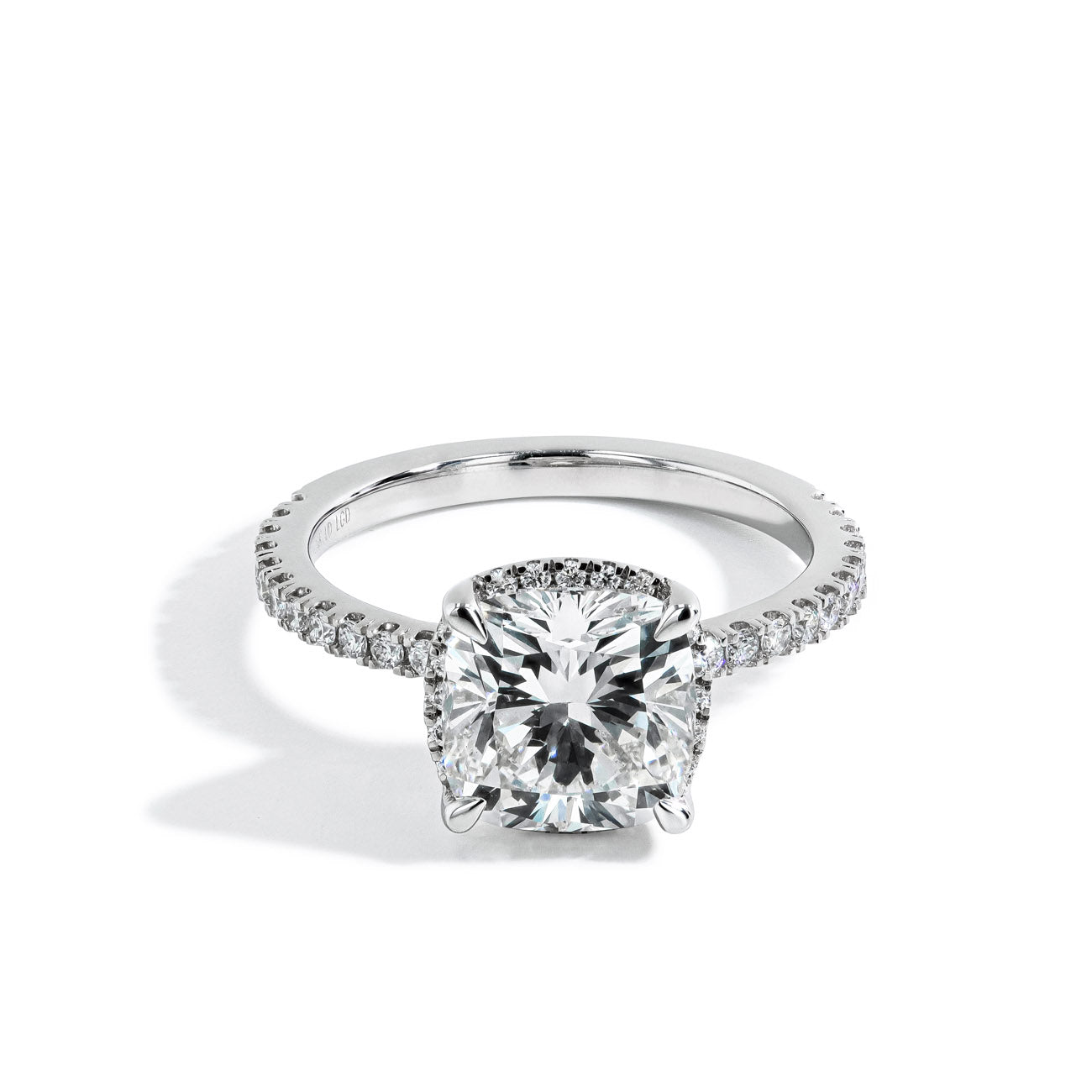 3.08 Carat Cushion Lab Grown Diamond Hidden Halo Engagement Ring