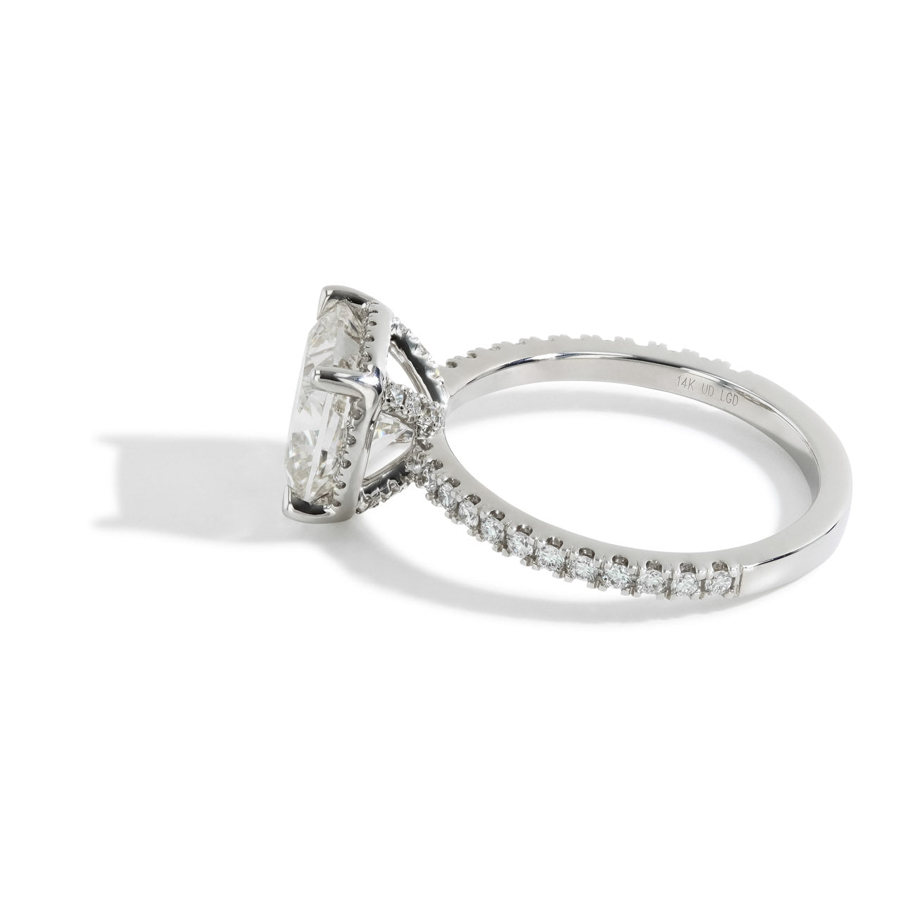 3.08 Carat Cushion Lab Grown Diamond Hidden Halo Engagement Ring