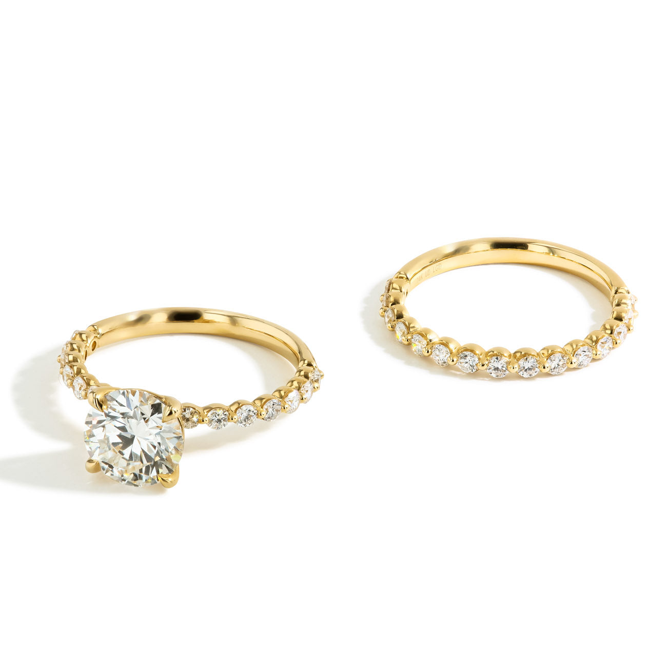 2.08 Carat Round Lab Grown Diamond Engagement Ring with Halfway Shank and Halfway Band Set