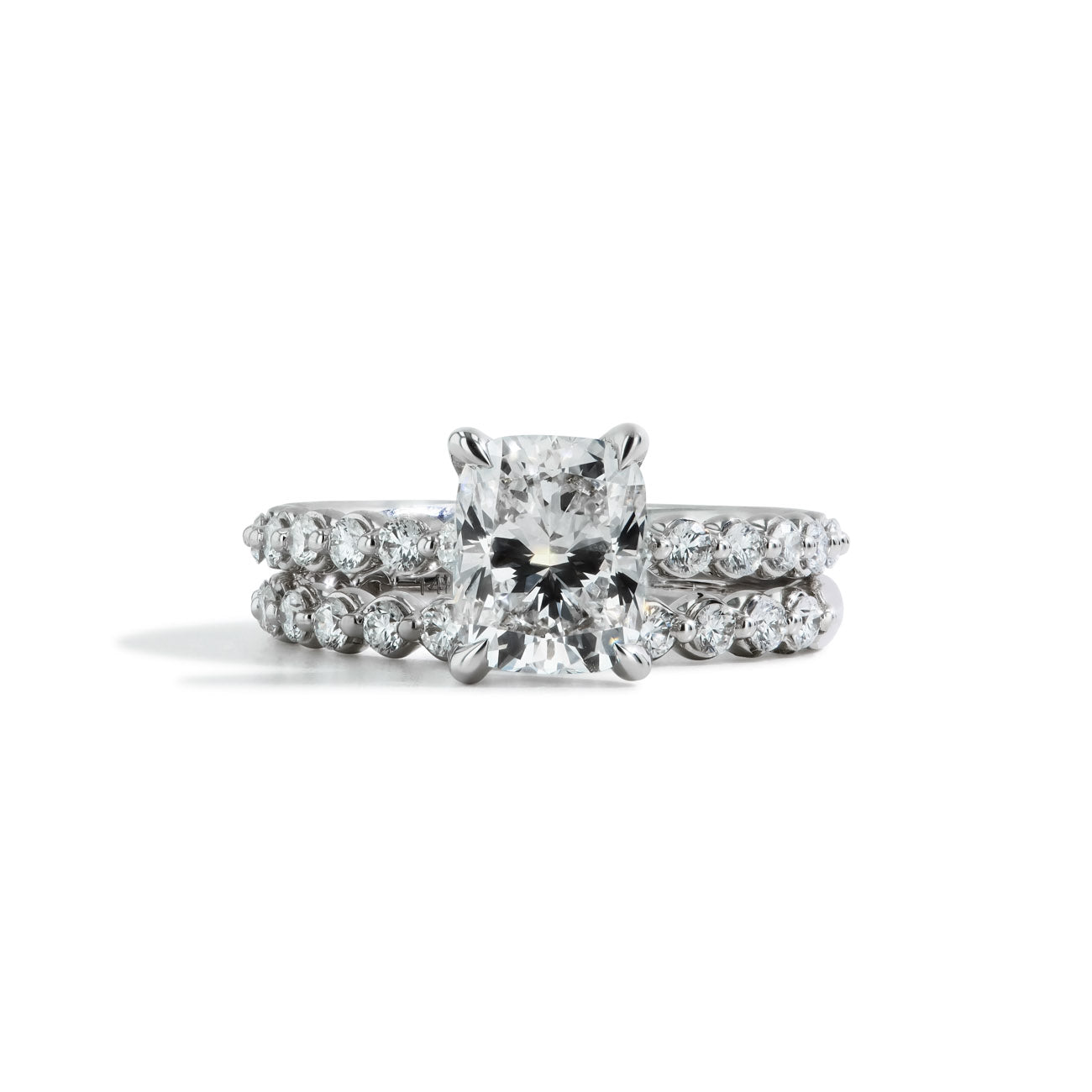 2 Carat Cushion Cut Lab Grown Diamond Engagement Ring with Halfway Shank and Halfway Band Set