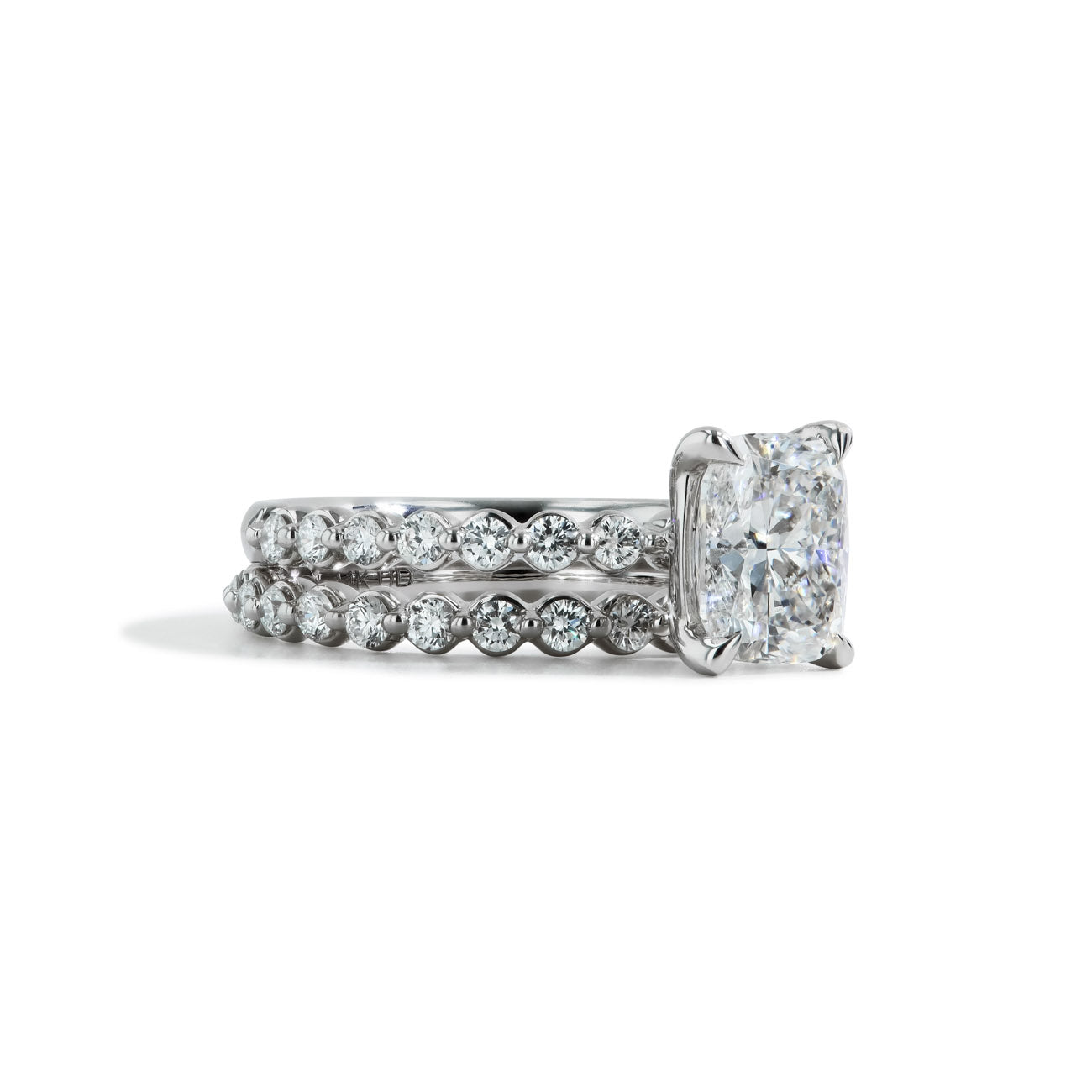 2 Carat Cushion Cut Lab Grown Diamond Engagement Ring with Halfway Shank and Halfway Band Set