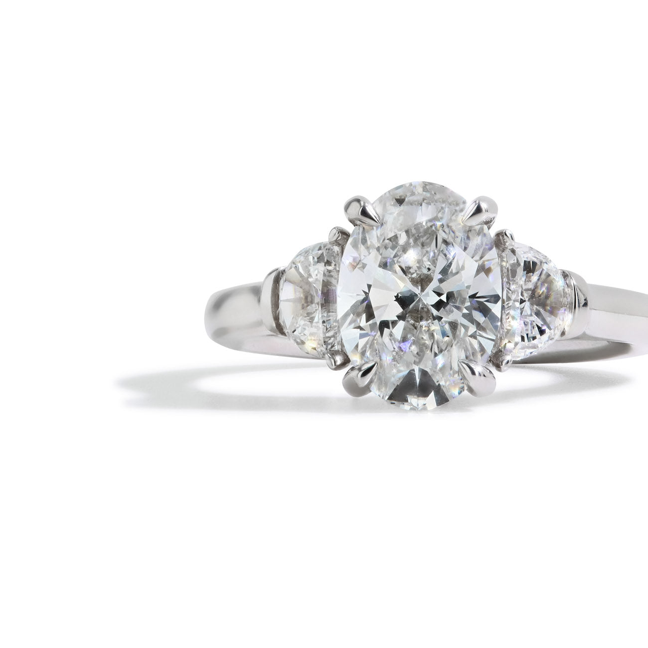 2.03 Carat Lab Grown Oval Three Stone Engagement Ring