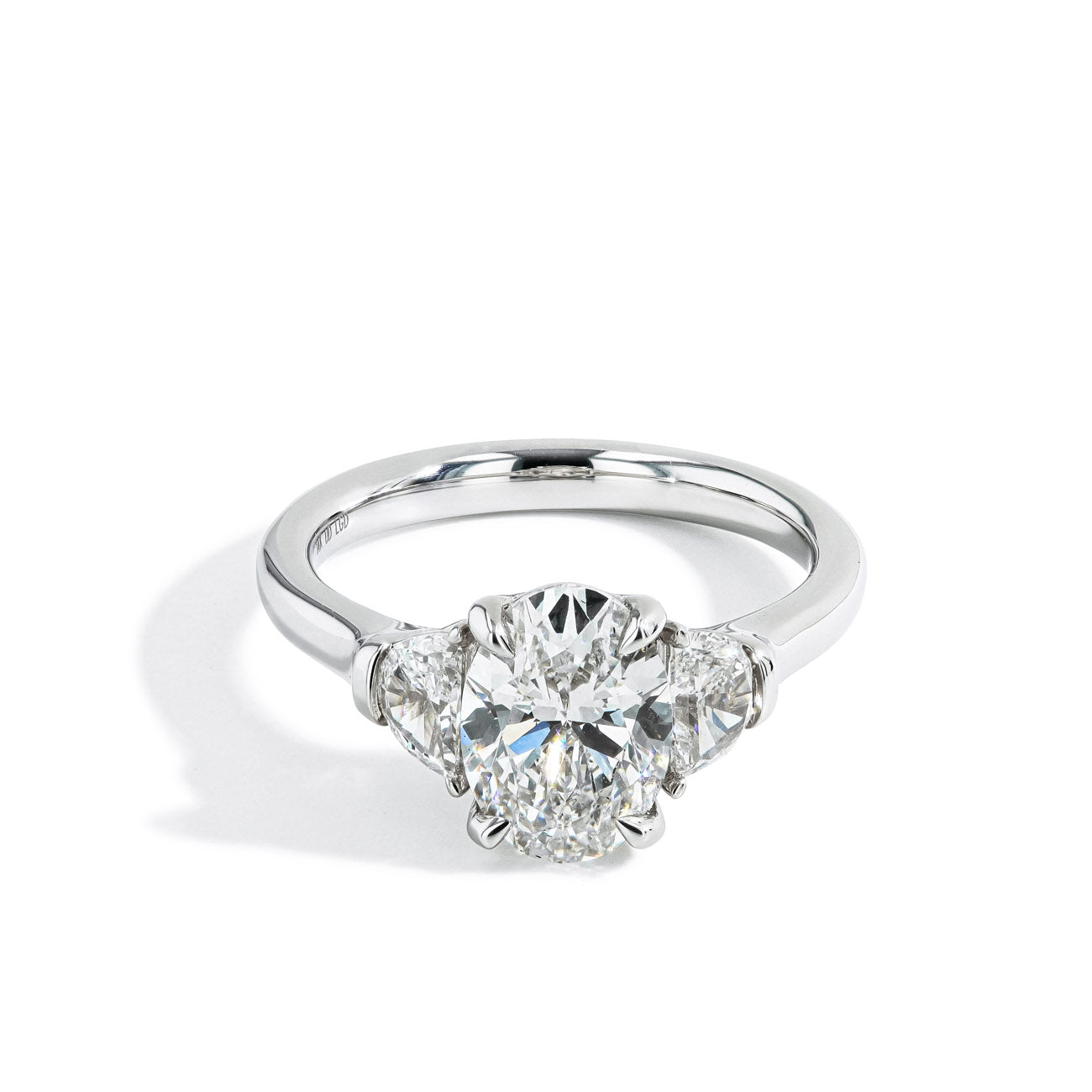 2.03 Carat Lab Grown Oval Three Stone Engagement Ring
