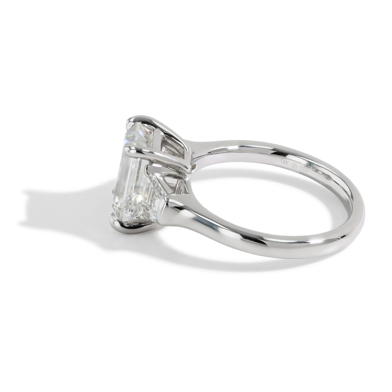 3.10 Carat Emerald Cut Three Stone Lab Grown Diamond Engagement Ring