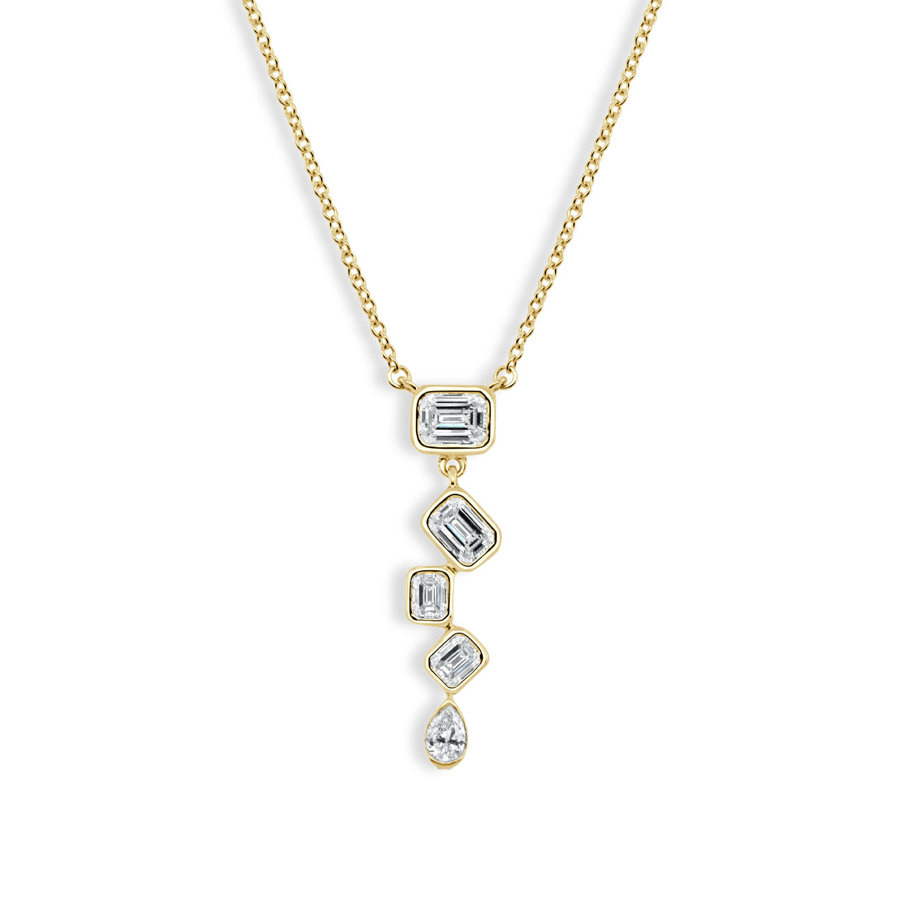 Emerald Cut Bezel Diamond Drop Necklace