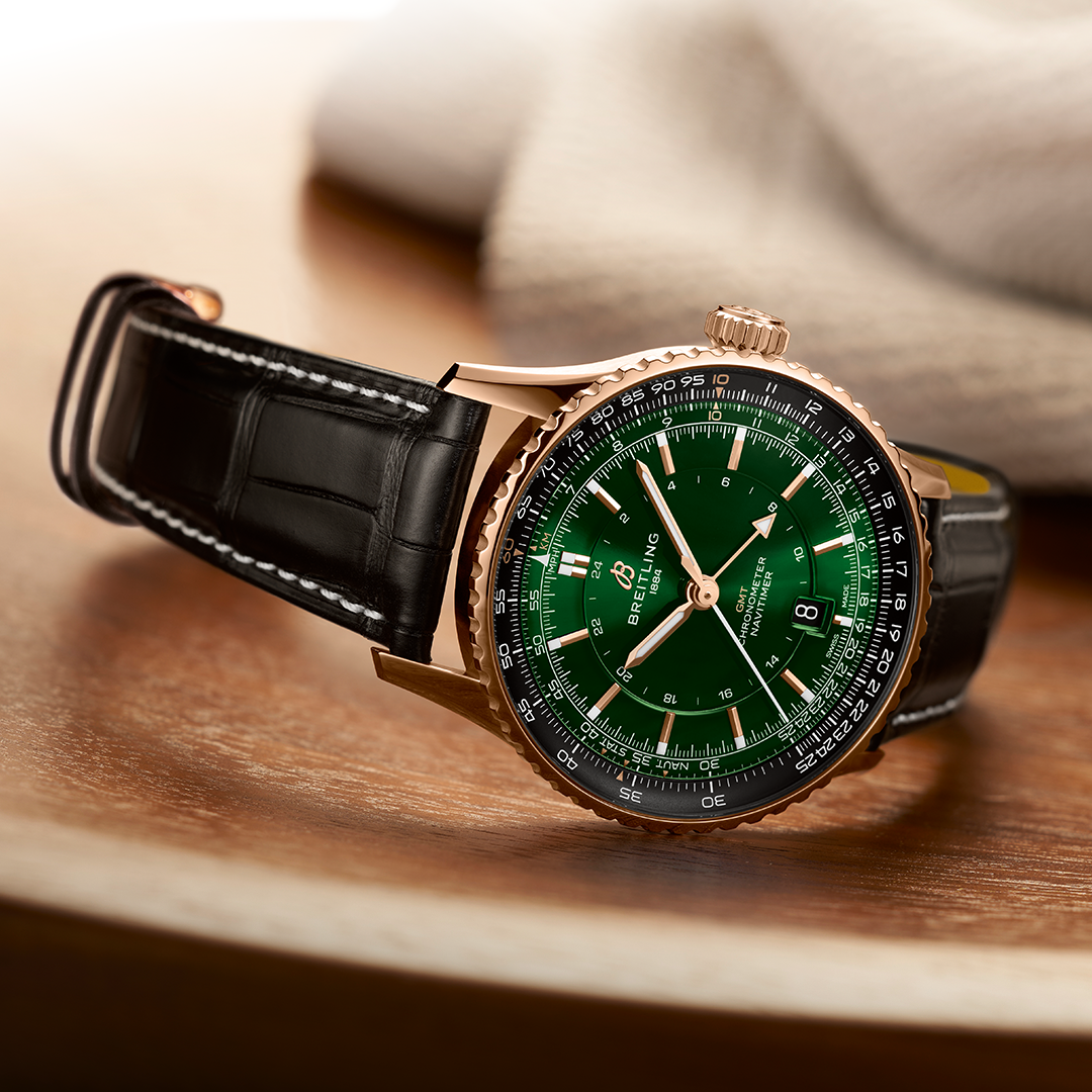 Breitling Navitimer Automatic GMT 41 Emerald Green Dial on Alligator Leather- 41mm