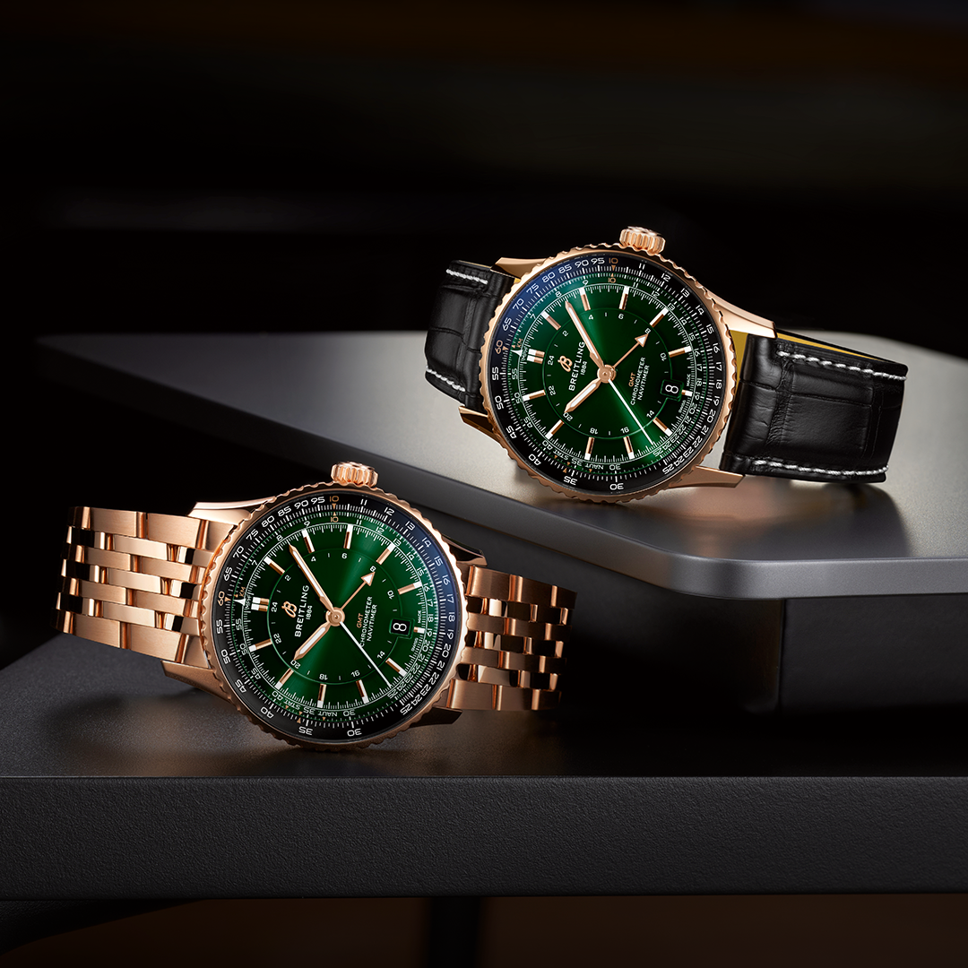 Breitling Navitimer Automatic GMT 41 Emerald Green Dial on 18K Red Gold Bracelet- 41mm