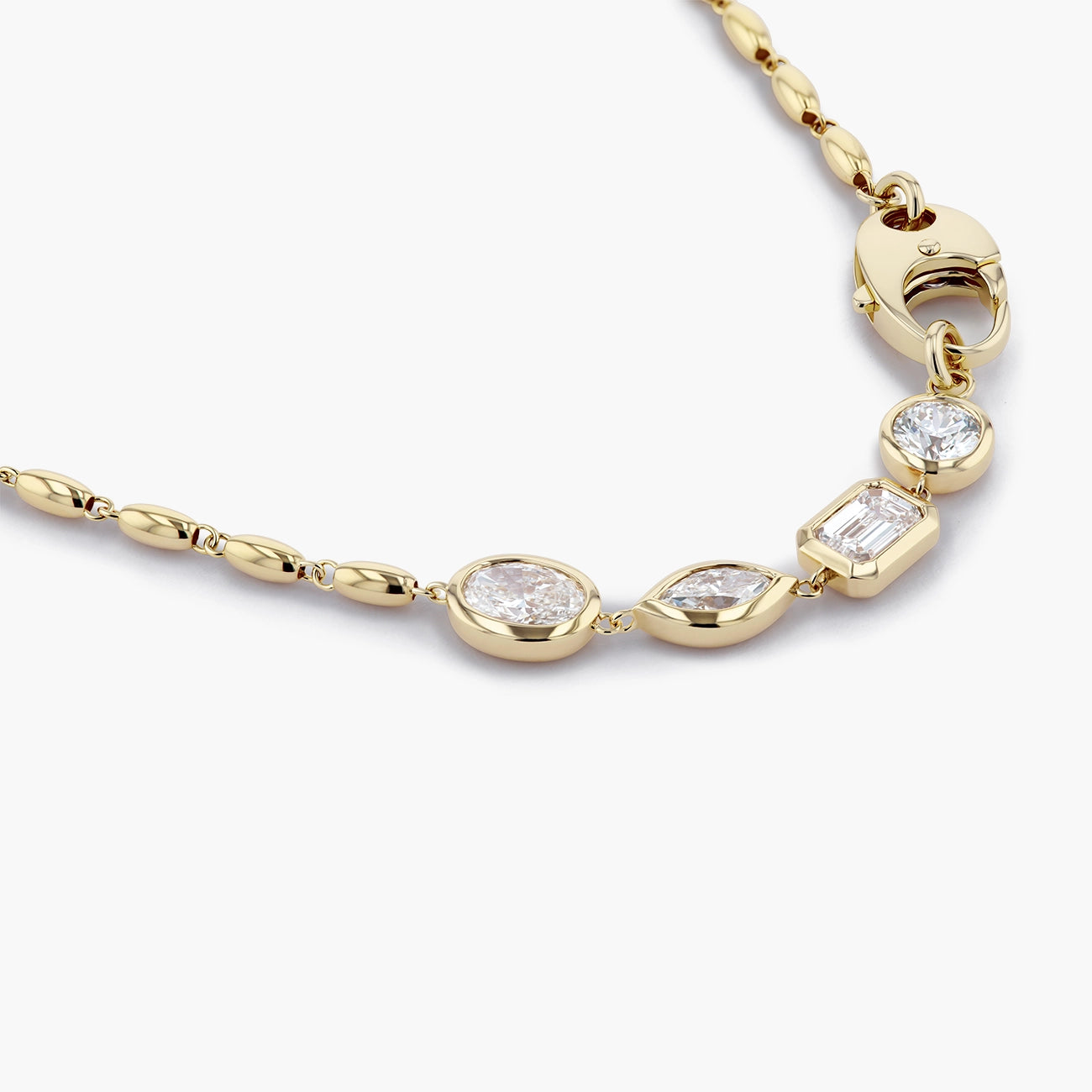 2.14 Carat Multi Cut Diamond Necklace in 18K Yellow Gold, side view