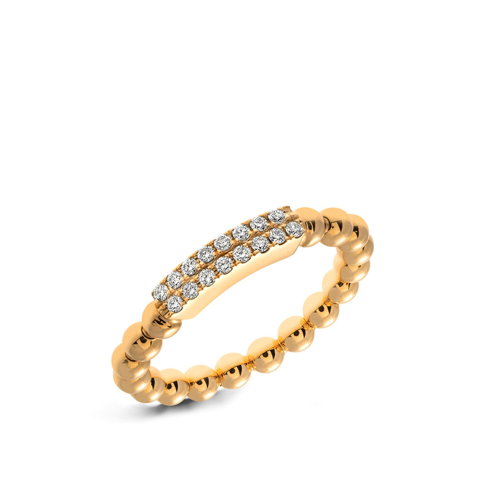 Hulchi Belluni Tresore Yellow Gold Two Row Diamond Stetch Ring
